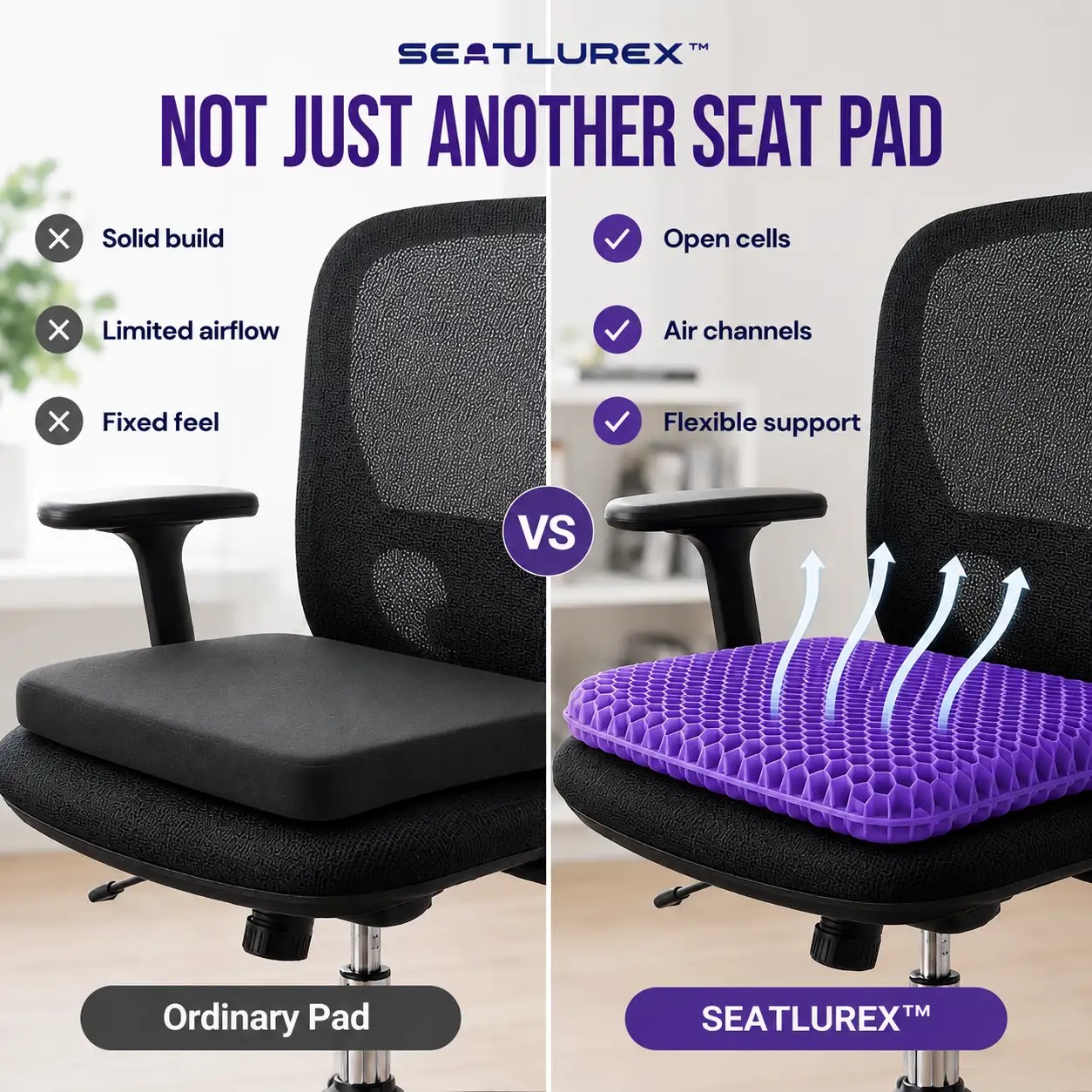 SEATLUREX™ Ergonomic Silicone Seat Cushion - Sit Longer. Shift Less. Feel More Comfortable.